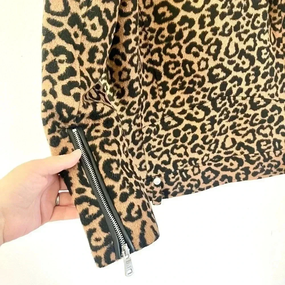 Avec Les Filles Leopard Print Full Zip Moto Biker Jacket Size‎ Small